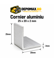 Cornier aluminiu 25 x 20 x 2 mm, 6 metri (EN AW-6060) Cornier aluminiu 25 x 20 x 2 mm, 6 metri (EN AW-6060)